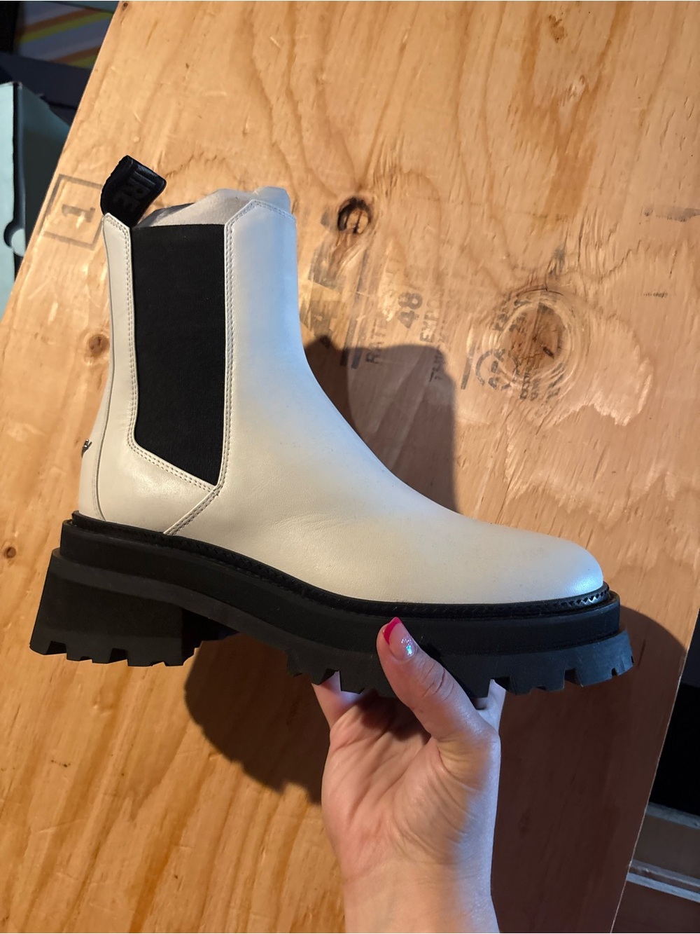 Zadig & Voltaire White Leather Chelsea Lug Boot with Black Elastic - Picture 9 of 9